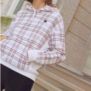 Champion UO Exclusive Plaid Hoodie Sweatshirt Women’s XS Reverse Weave